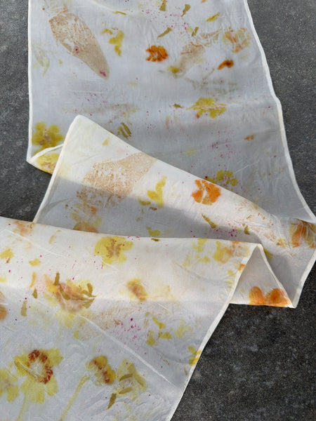 silk habotai slim scarf - eco printed