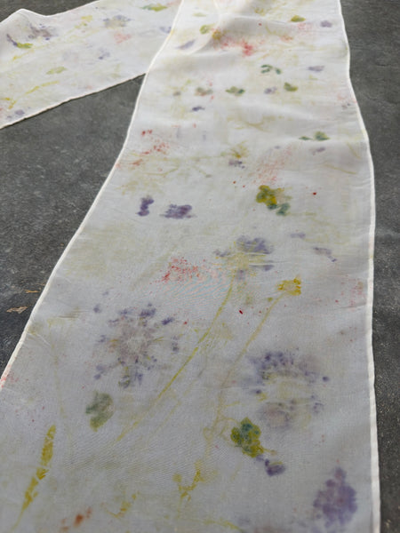 silk habotai slim scarf - eco printed