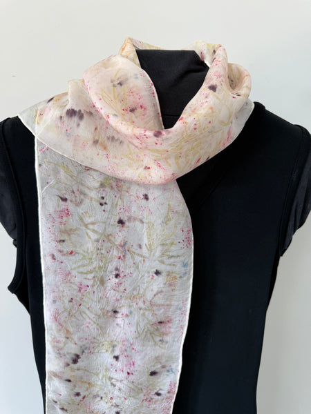 silk habotai slim scarf - eco printed