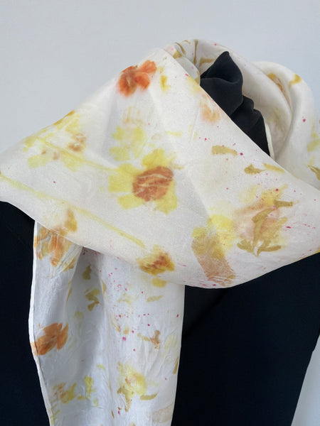 silk habotai slim scarf - eco printed