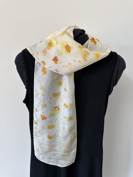 silk habotai slim scarf - eco printed