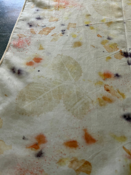 silk habotai scarf - naturally dyed and eco printed