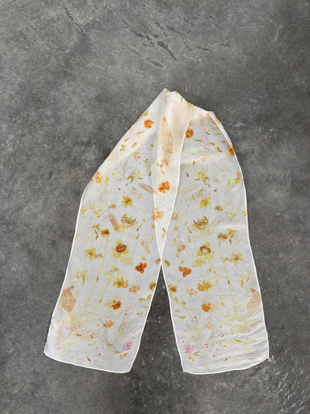 silk habotai slim scarf - eco printed
