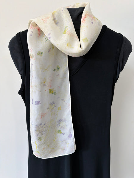 silk habotai slim scarf - eco printed
