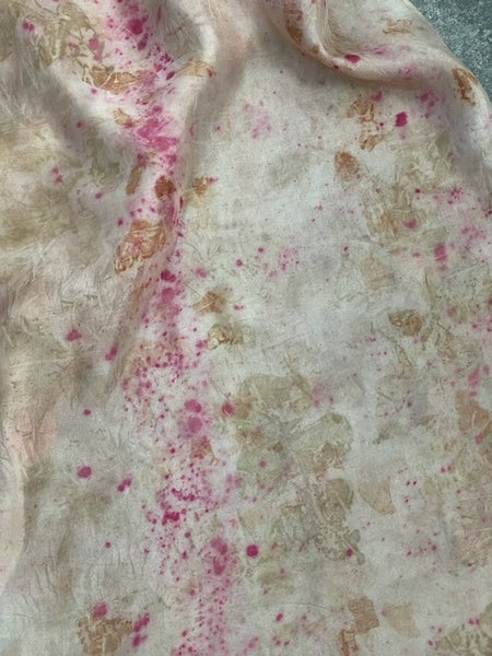 silk scarf pale pink with natural eco dye leaf print close up detail