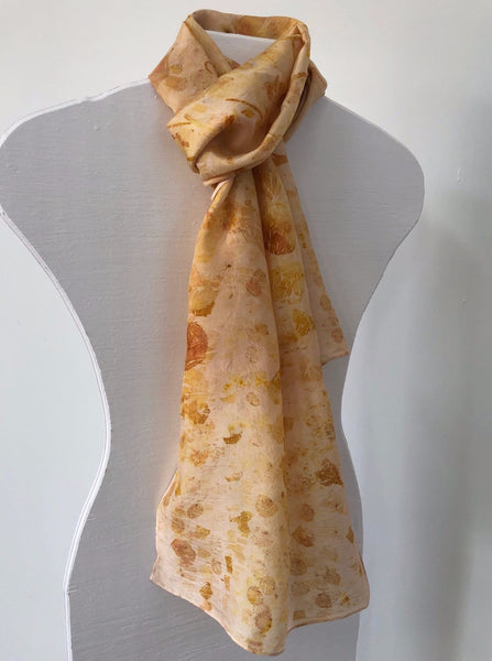 yellow orange dahlia natural dye silk scarf eco print